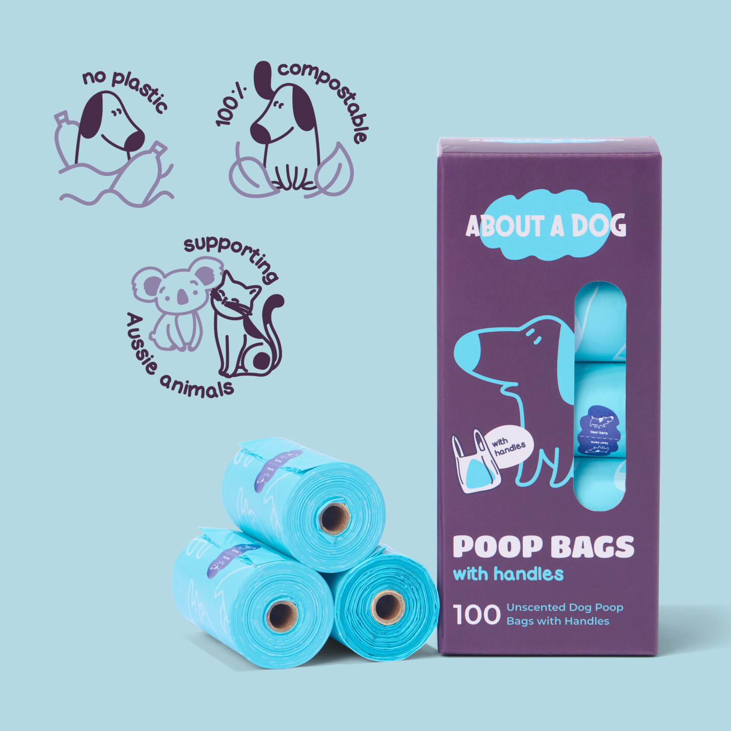 Dog Poo Bags - Easy-Tie Handles 100% Compostable