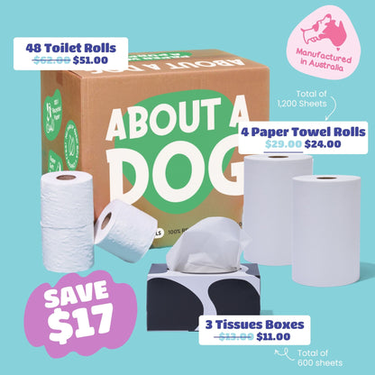 The Whole Kitten Cavoodle Bundle  - 48 Toilet Rolls + 4 Paper Towel Rolls + 3 Tissue Boxes