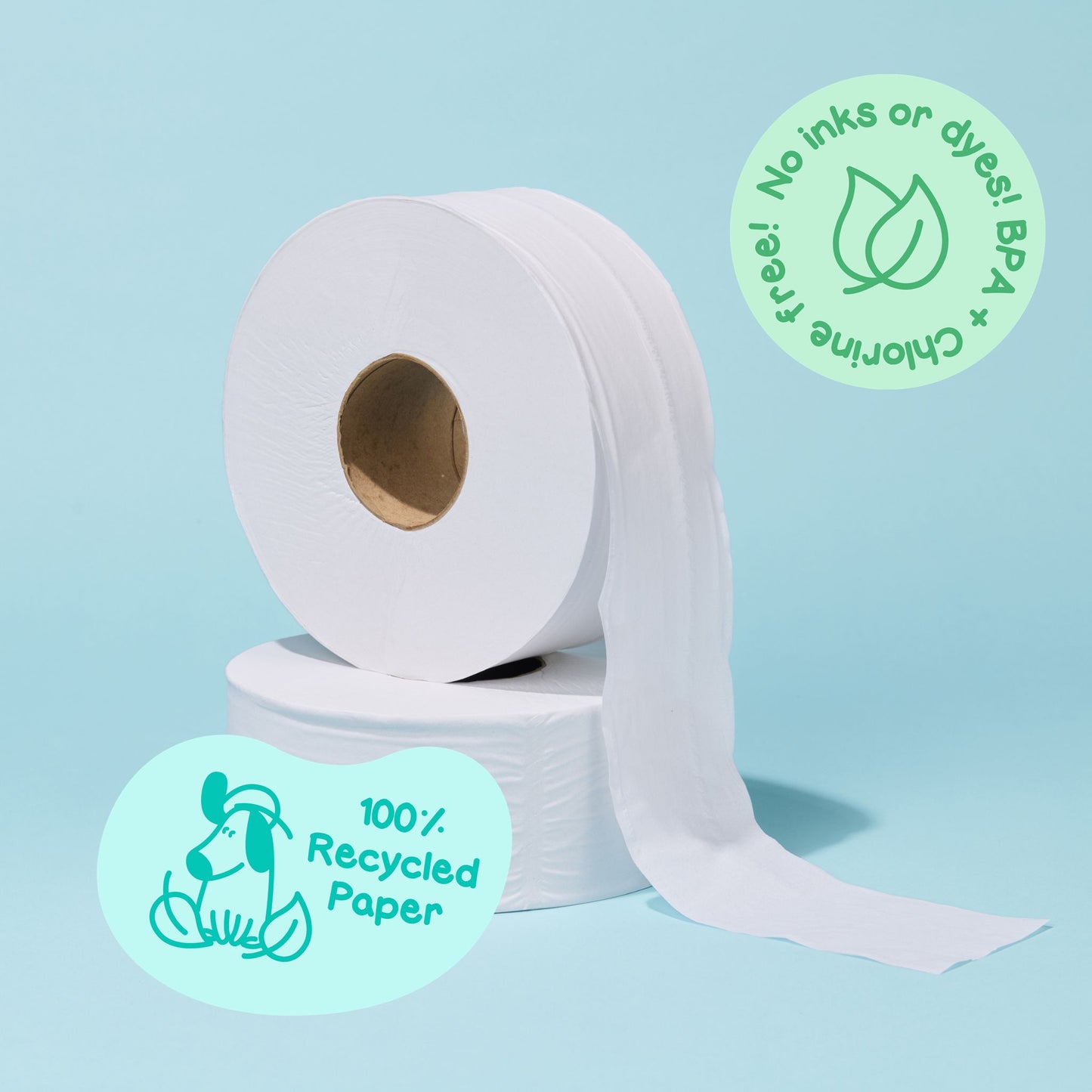 Jumbo Toilet Rolls - 8 Rolls Per Carton - Unwrapped - 100% Recycled