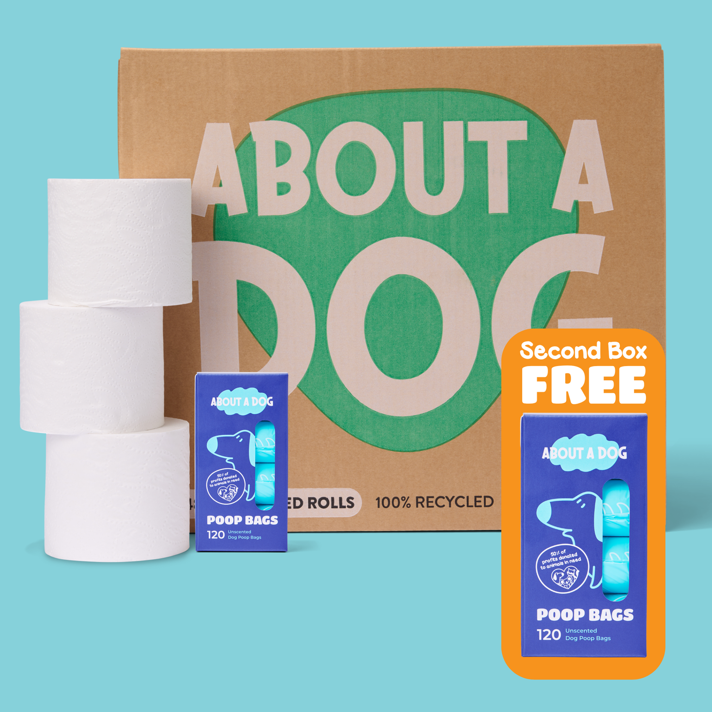 Yours and Theirs Bundle - 48 Toilet Rolls + 2 Boxes Dog Poo Bags
