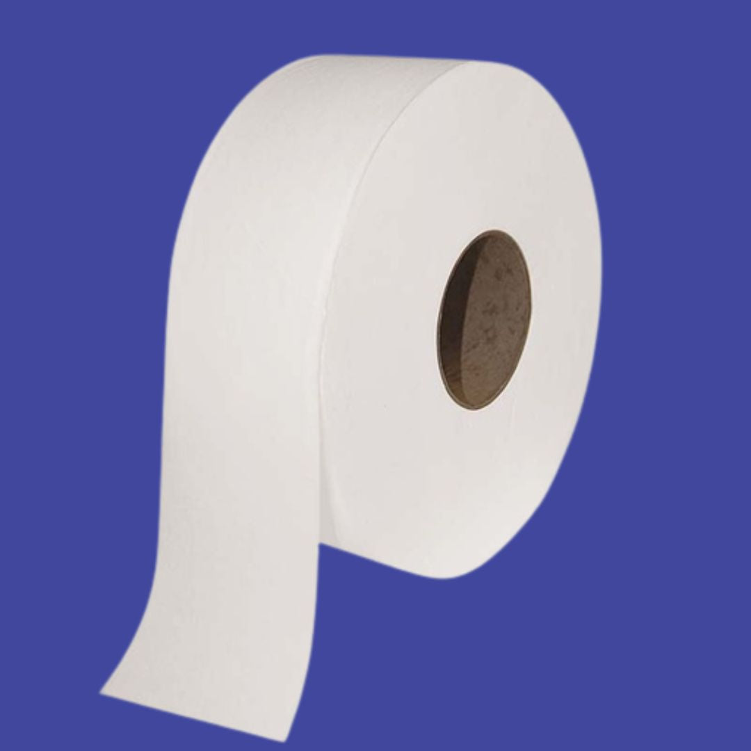 1ply 500m Jumbo Toilet Rolls - 8 Rolls Per Carton - Unwrapped - 100% Recycled